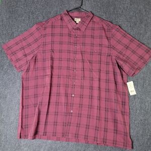 Haggar Clothing Men's Plaid Button Up Short Sleeve Mens Shirt Size 3XLT Burgundy